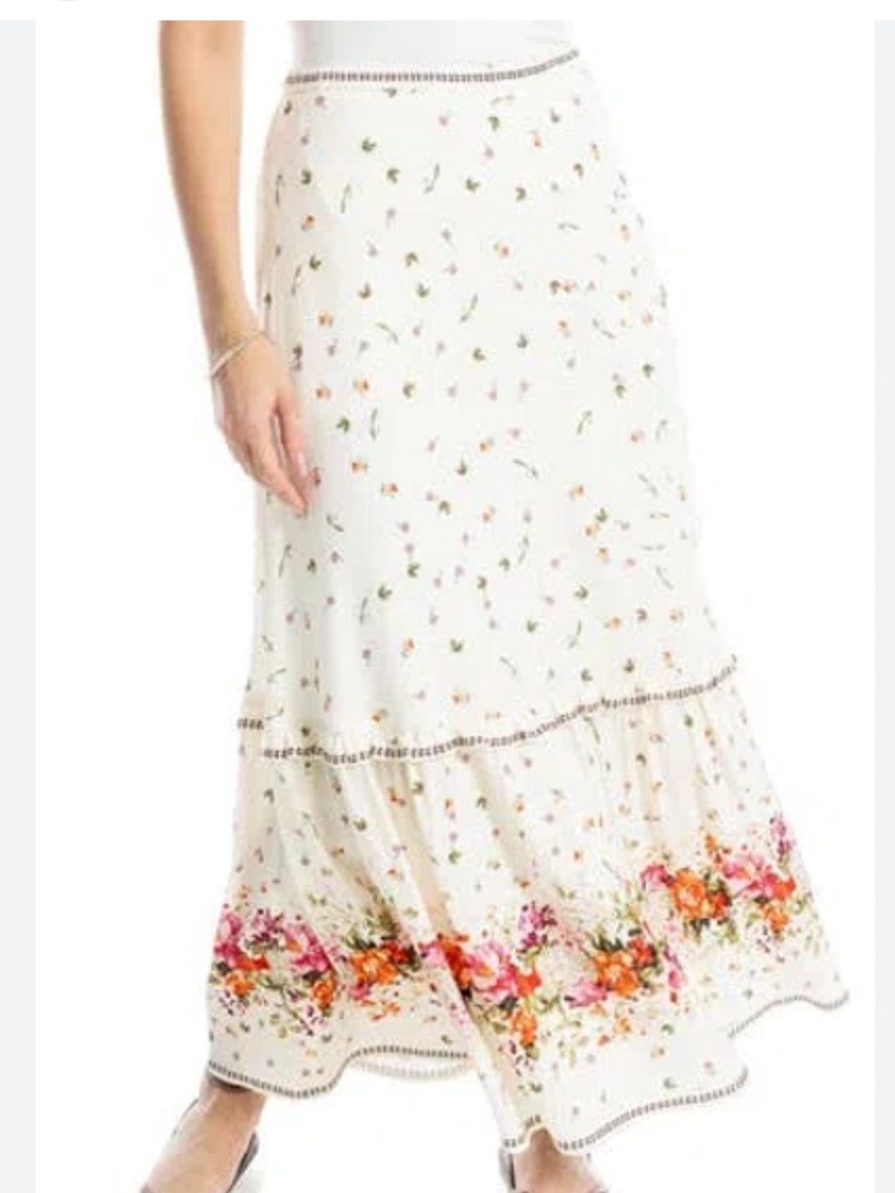 $138 MAX STUDIO London Floral Flounce Hem Cotton Blend Maxi Skirt Small S NEW